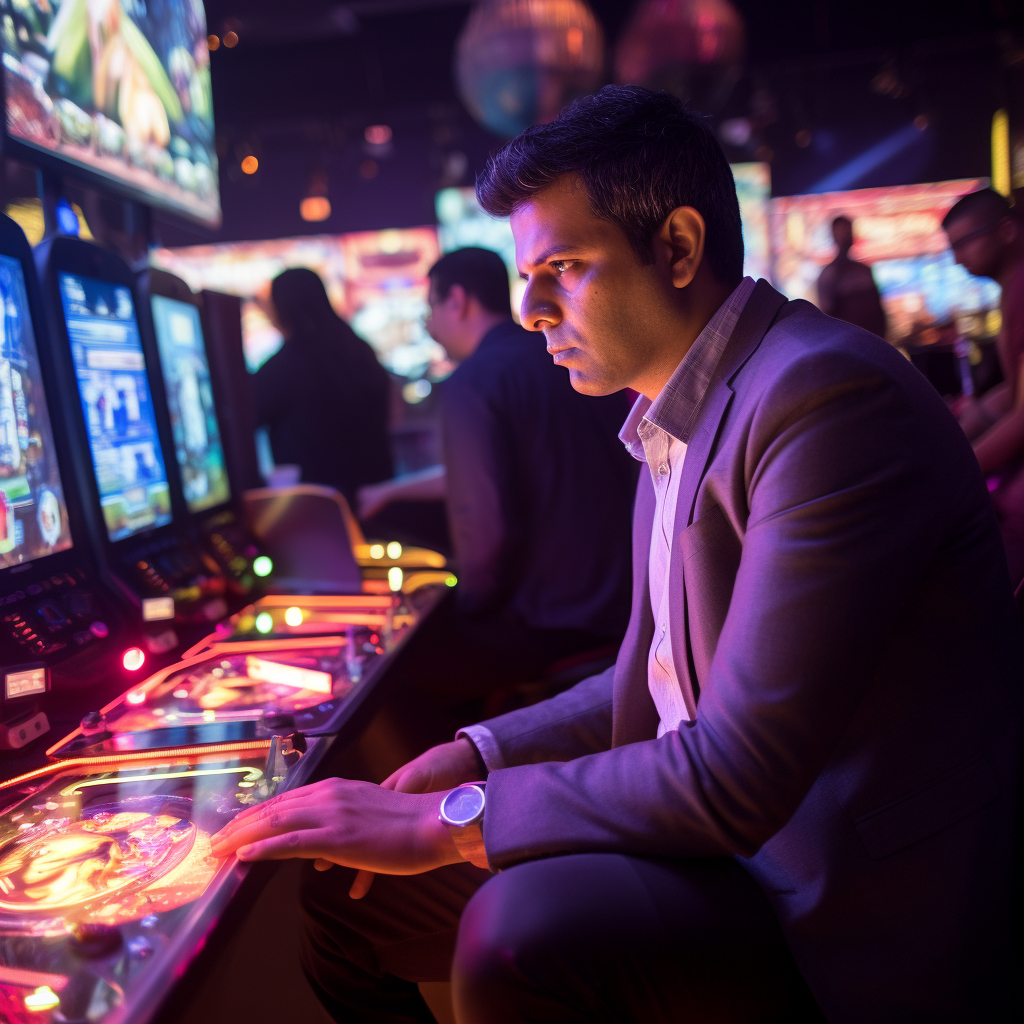 indian man playing game in casino, depicting global game entertainment